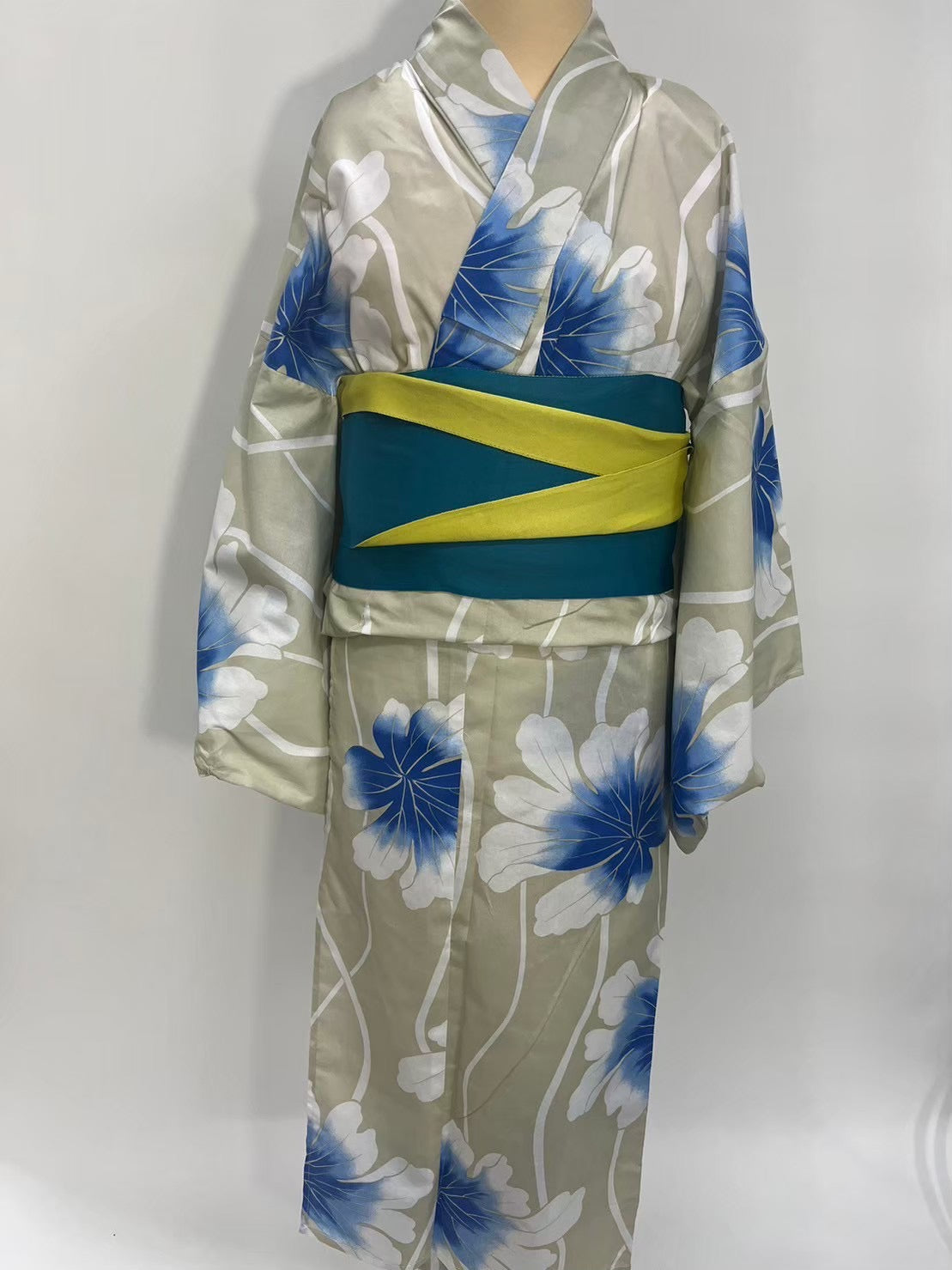 浴衣 | ベージュ　白青花柄