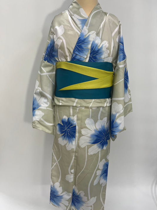 浴衣 | ベージュ　白青花柄